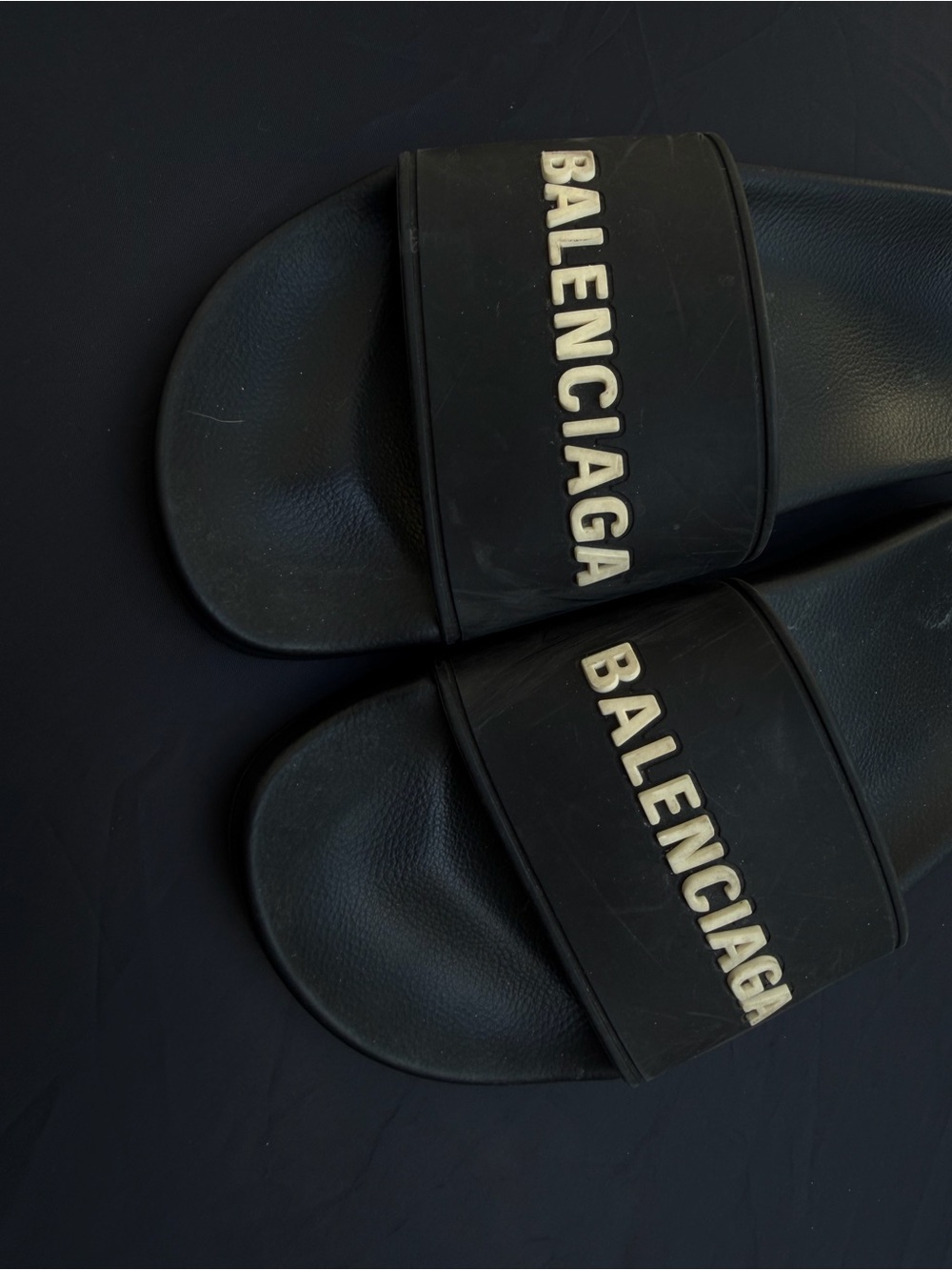 Balenciaga Black Slide Sandals with White Logo